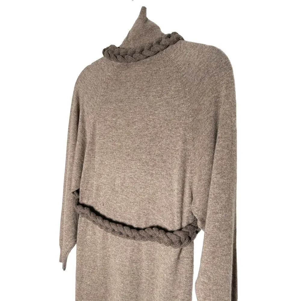 25 Janvier Paris Women's‎ 100% Cashmere Midi Sweater Dress Rope Detailing
